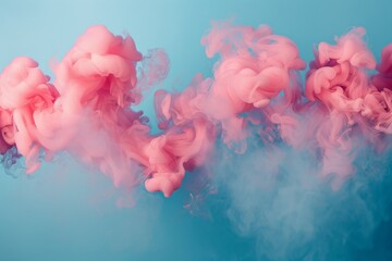 Poster - pink smoke billows elegantly across a blue studio backdrop