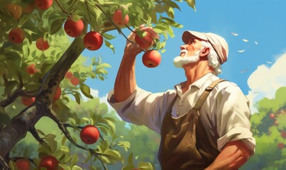 A Farmer in Apple Orchard