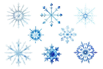 Aufkleber - Array of cold snowflake elements in different styles Isolated on white background