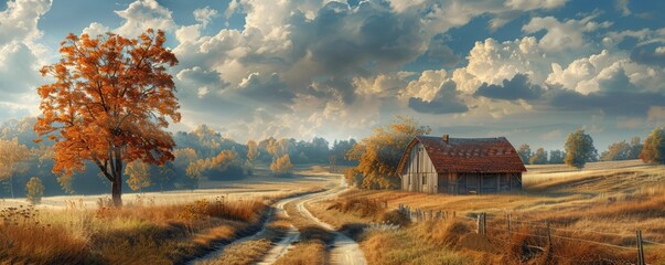 Wall Mural - Rustic Countryside Landscape, 4K hyperrealistic photo