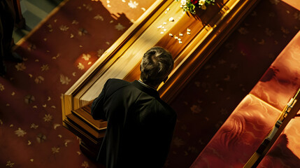 Wall Mural - closeup detail shot of a coffin at a funeral, shot from above