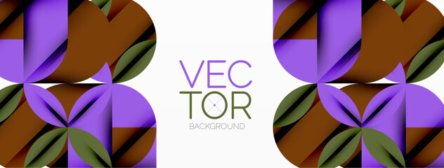 Poster - Circle, square and flower petal geometric background. Round shapes composition for wallpaper, banner, background or landing