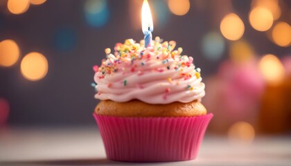 joyful illuminated baked birthday sweet cupcake celebration dessert candle by party food