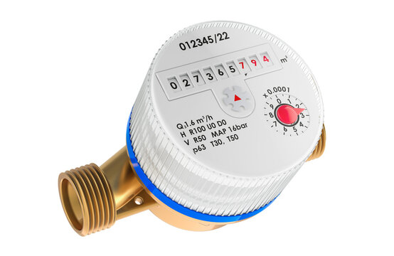 Cold water meter for cold water. 3D rendering isolated on transparent background