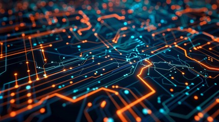 Poster - Dynamic visualization of a futuristic circuit board featuring glowing lines and interconnected nodes.