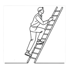 a man climbing up a ladder. line art vector illustration, isolated on a white background 