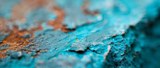 Poster -  A tight shot of blue and orange paint with water droplets on their surfaces