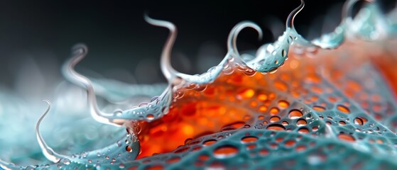 Poster -  A tight shot of water droplets on an orange-blue bloom, adorned with pearls on its petals