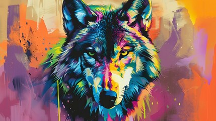 Canvas Print - colorful drawing of a wolf in graffiti style 