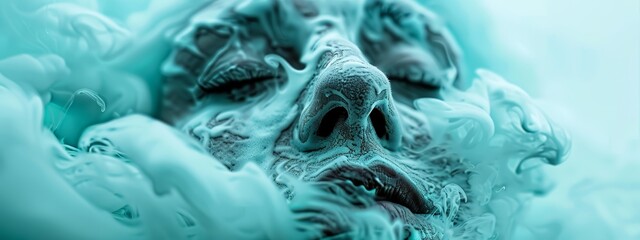 Poster -  A tight shot of a blue-and-white animal's face and mouth, surrounded by a soft, indistinct background