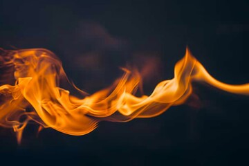 Poster - A high-resolution, close-up photograph of a single fire flame against a black background. The flame is detailed and realistic, showcasing vibrant colors and textures