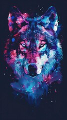 Naklejka na meble Colorful galaxy and wolf illustration