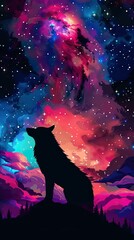 Poster - Colorful galaxy and wolf illustration