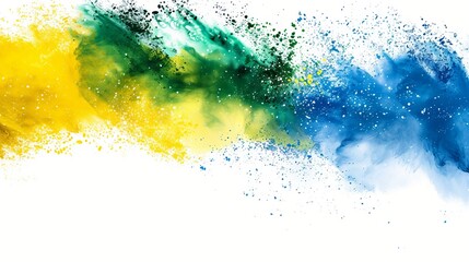 Poster - Vibrant abstract artwork showcasing a dynamic interplay of yellow, green, and blue paint splashes, representing creativity and energy on a white background.