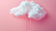 © EliteStockPhotos - Ladder ascending to a white cloud on a pink background, perfect for fantasy-related themes, with ample copy space.