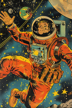 the front cover of space comics, in the style of interior scenes, golden age illustrations, pictorial space,generative ai