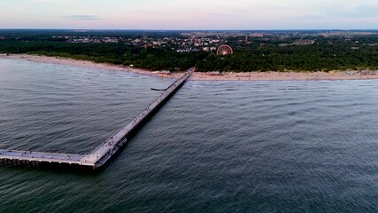 Sticker - Aerial 4K footage of Palanga bridge, Lithuania. Aerial video view of pedestrian pier to Baltic sea