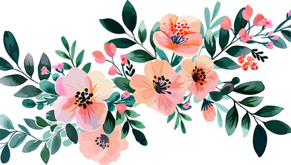 Wall Mural - Pink and peach watercolor floral flower arrangements