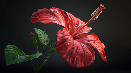 Wall Mural - a very realistic photo of an hybiscus flower, red petals, big white and yellow pistils