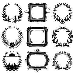 Aufkleber - classic and floral frame set vector illustration isolated
