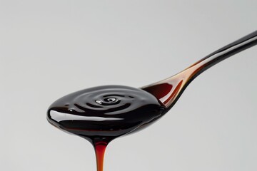 Poster - Adding soy sauce to spoon on white surface