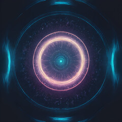 Canvas Print - Glowing Fractal Mandala with Neon Concentric Circles