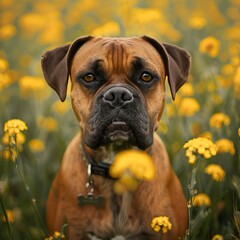 Canvas Print - German boxer dog portrait in summer 