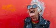 © Anastasiia - Eccentric elderly woman in cyberpunk attire laughing hysterically exuding quirky energy. Concept Eccentric Elderly Woman, Cyberpunk Attire, Hysterical Laughter, Quirky Energy