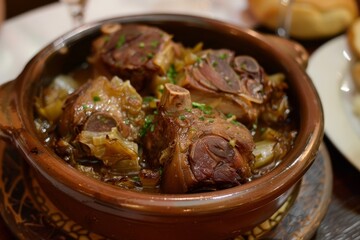 Sticker - Baked pork cheeks with cabbage traditional dish from Catalonia