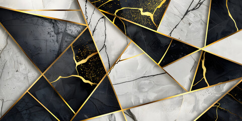Wall Mural - geometric black and white background. luxurious textured background of black and white slabs and gol