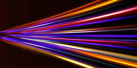 Poster - Luminous bright background. High speed effect motion blur night lights blue and red. Cyberpunk light trails in motion or light slow shutter effect.