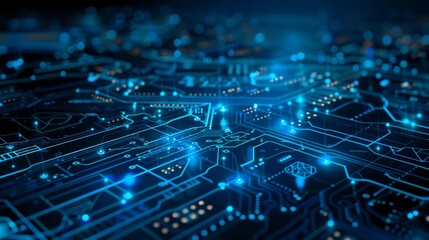 Poster - A glowing blue circuit board representing futuristic digital technology and advanced cyber networks.