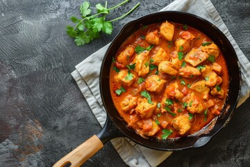 Canvas Print - Chicken tikka masala on a napkin with frying pan