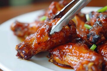 Sticker - Chicken wing coated in barbecue sauce on plate Unhealthy food