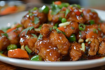 Sticker - Chicken with oyster sauce vegetables and cilantro garnish