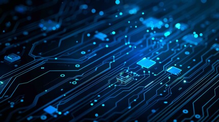 Poster - A glowing blue circuit board representing futuristic digital technology and advanced cyber networks.
