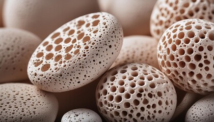 Canvas Print - macro photograph displaying the unique texture and porous nature of pumice stone with visible specks and grains in neutral hues