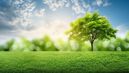 Poster - blur background of green tree with sky bokeh nature light