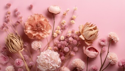 Sticker - romantic dried flowers on pink background