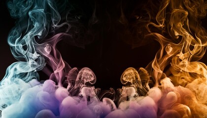 Poster - colorful smoke or fog mist blue and purple border on black background