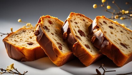 Canvas Print - trio of german nut bread slices on white background