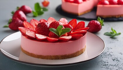 Canvas Print - strawberry cheesecake close up