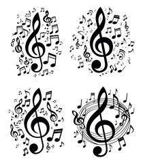 Wall Mural - treble clef black vector concepts. music notes sounds letter symbols roy beam whirlwind icons isolat