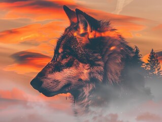 wolf howling at sunset