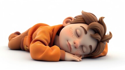 A 3D cartoon kid with a sleeping face emoji, tired, isolated on white background