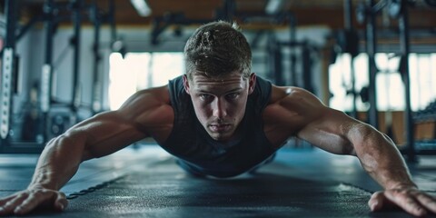 Wall Mural - A person exercising in a fitness studio with equipment and mirrors