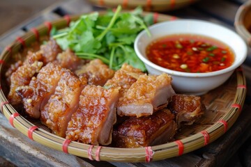 Wall Mural - Fried pork belly with fish sauce and spicy dip