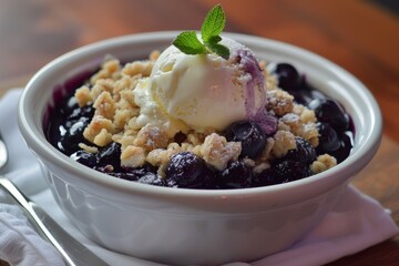 Poster - Gluten free baked blueberry crumble with vanilla ice cream