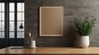 © SR Production - Blank wood A4 frame mockup interior background, looped motion, 3d rendering. Empty cycled vertical painting placard mock up. Clear desk border with canvas panel template