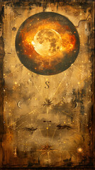 Wall Mural - golden astrological chart with detailed symbols and celestial illustrations, suitable for astrology 